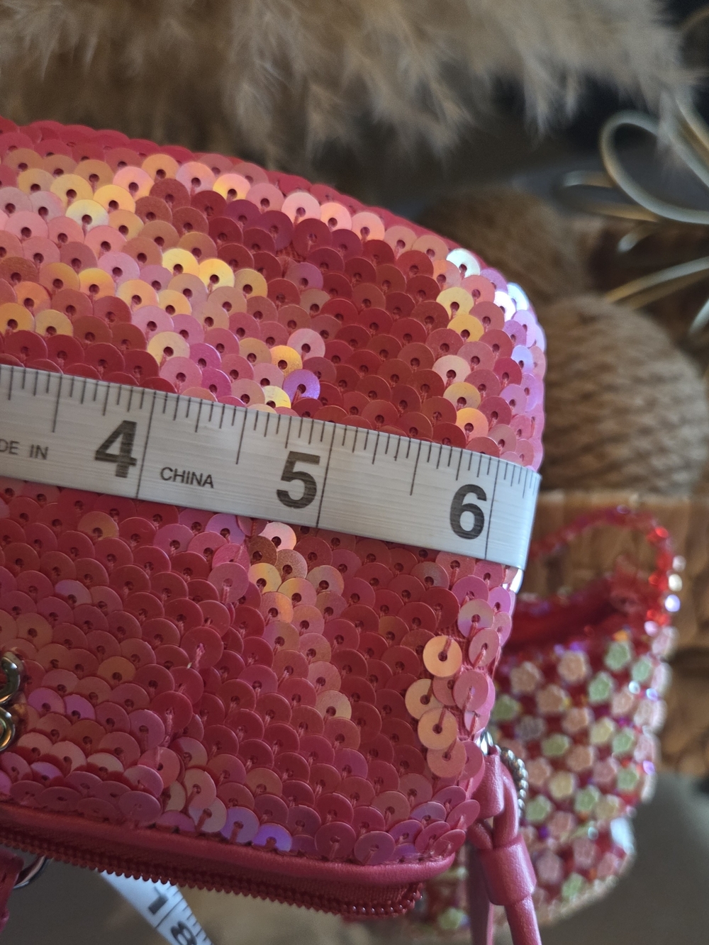 Coach Pink Sequin Wristlet w/ Matching Beaded Mini Bag Charm Bundle - Picture 12 of 17